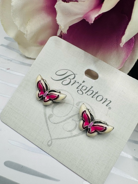 Brighton Jewelry - Brighton Silver-Tone Pink & Cream Butterfly Stud Earrings